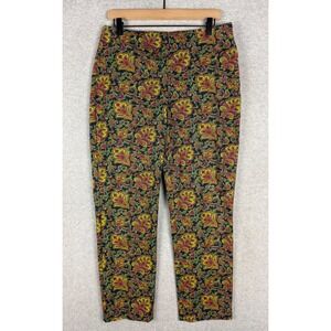 Talbots Pants Womens 8 Blue Paisley Print Curvy Fit Side Zip Preppy Office